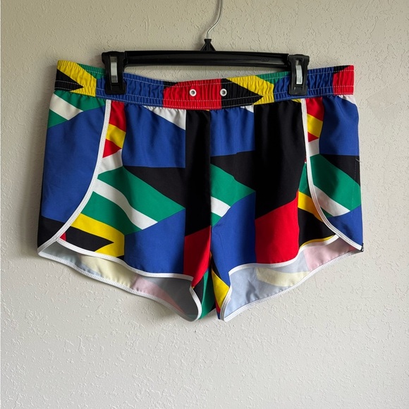 Fabletics Blue Red Multi Colorblock Swim Shorts Womens L Athletic Beach - Picture 1 of 5